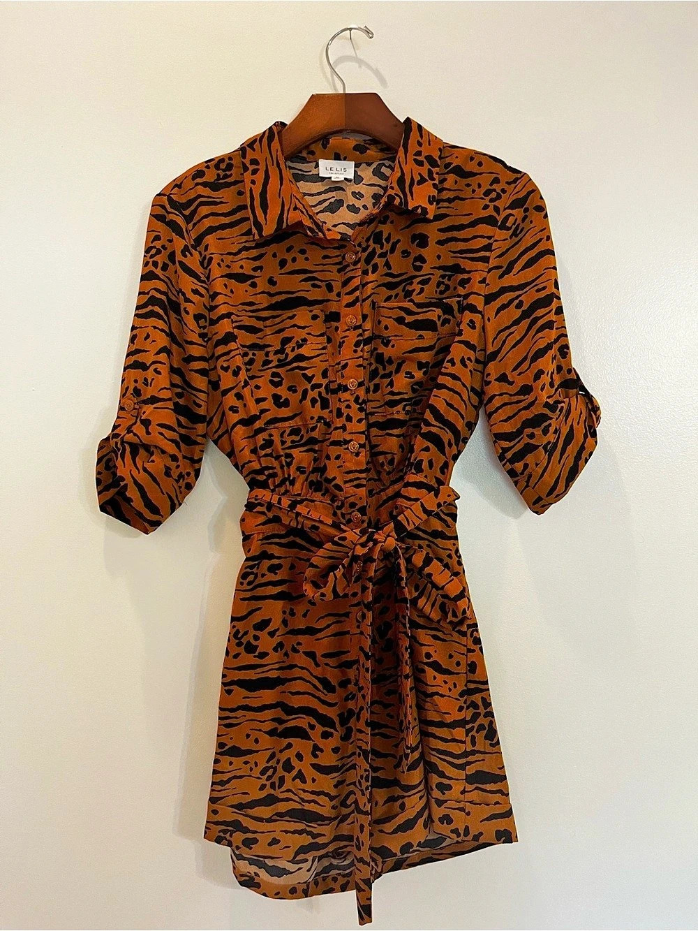LE LIS Animal Print Romper in Orange & Black Size Medium Like N